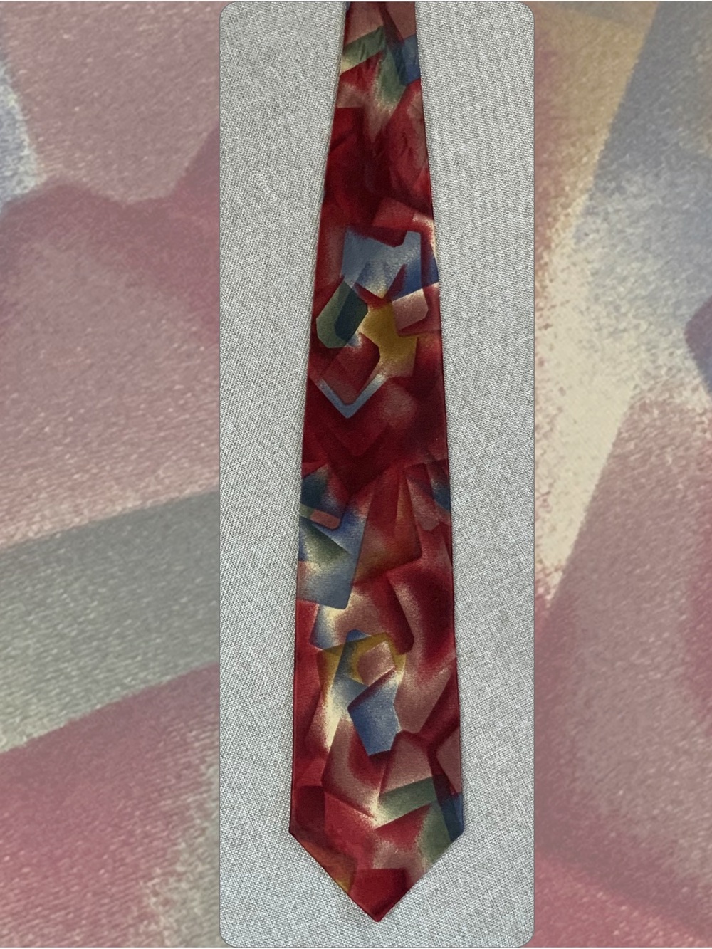 Bill Blass Silk Tie Burgundy Geometric Wide